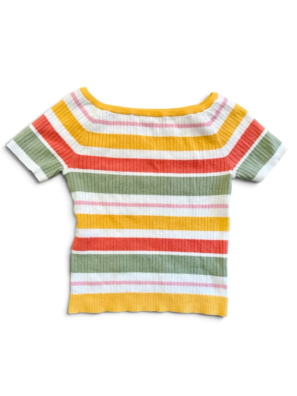 La Hearts Ribbed Stripe Crop Top - Yellow, Green, Orange, Pink, White